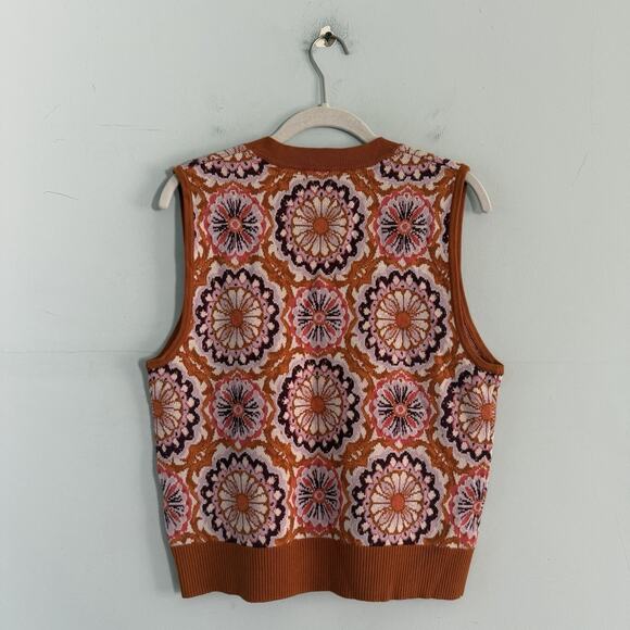 Anthropologie Maeve Vera Honey Brown Combo Jacquard Sweater Vest - Picture 6 of 8